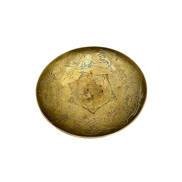 Chinese Vintage Brass Dragon Etched Large Decorative Bowl - Picture 4 of 8